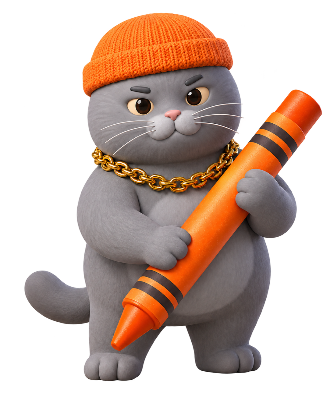 MC BUTTER holding an oversized orange crayon
