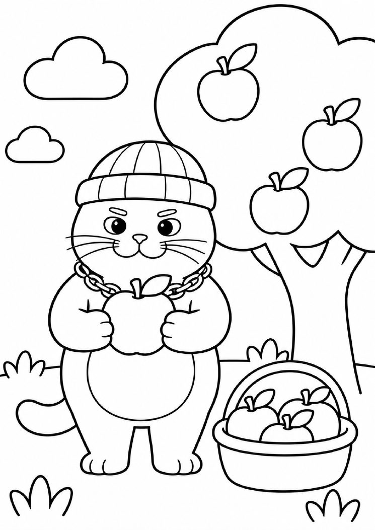 Matching black-and-white apple coloring page